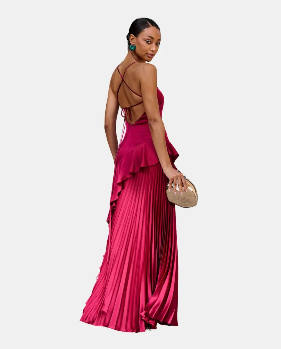 Длинное платье с плиссировкой и перекрещивающимися бретелями на спине Miphai, гранатовый
Длинное платье с плиссировкой и перекрещивающимися бретелями на спине Miphai, гранатовый