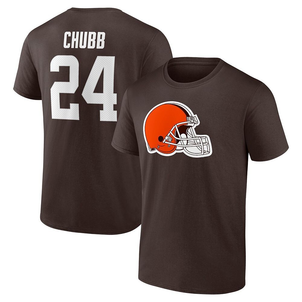 Мужская футболка с логотипом Fanatics Nick Chubb Brown Cleveland Browns со значком игрока, именем и номером, цвет Brn Brown 
Мужская футболка с логотипом Fanatics Nick Chubb Brown Cleveland Browns со значком игрока, именем и номером, цвет Brn Brown