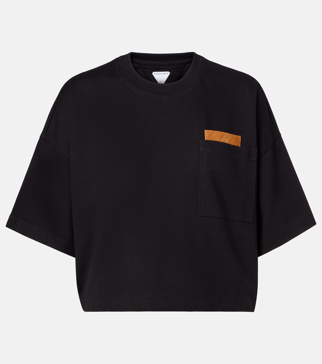 Обрезанная хлопковая футболка из джерси Bottega Veneta, черный
Обрезанная хлопковая футболка из джерси Bottega Veneta, черный