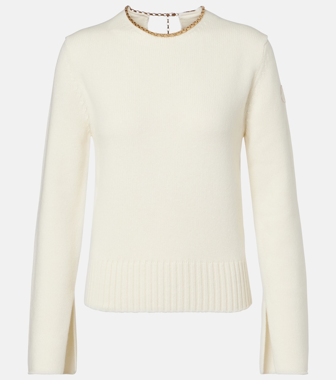 Шерстяной свитер с цепочкой и кашемиром Moncler, белый
Шерстяной свитер с цепочкой и кашемиром Moncler, белый