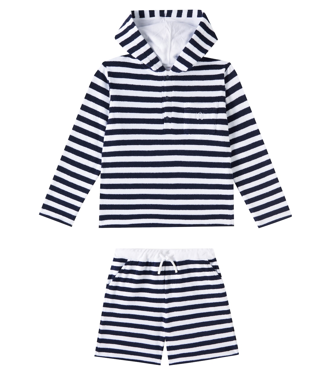 Комплект из хлопковой махровой толстовки с капюшоном и шорт Patachou, Marine
Комплект из хлопковой махровой толстовки с капюшоном и шорт Patachou, Marine