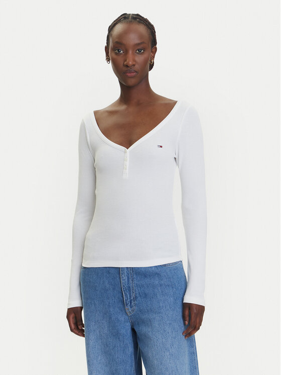 Облегающая блузка Henley DW0DW20903 Tommy Jeans, белый 
Облегающая блузка Henley DW0DW20903 Tommy Jeans, белый