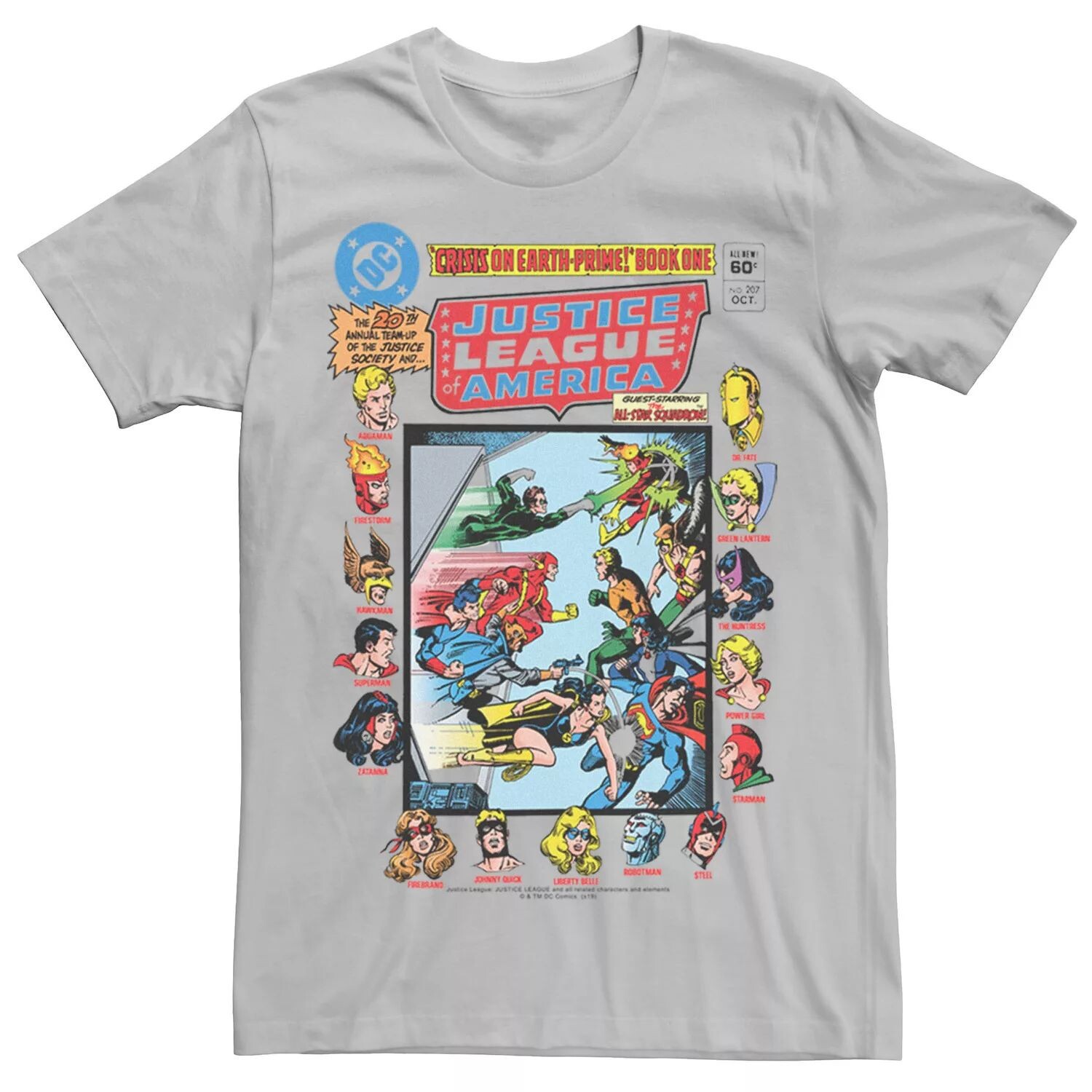 Мужская винтажная футболка с обложкой «Кризис на Земле» Лиги справедливости Licensed Character, серебристый
Мужская винтажная футболка с обложкой «Кризис на Земле» Лиги справедливости Licensed Character, серебристый