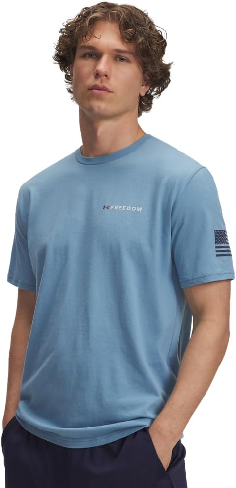 Мужская футболка с коротким рукавом с надписью «Freedom Banner» от Under Armour, (418) Blue Smoke/Downpour Gray, Серый, Мужская футболка с коротким рукавом с надписью «Freedom Banner» от Under Armour, (418) Blue Smoke/Downpour Gray
Мужская футболка с коротким рукавом с надписью «Freedom Banner» от Under Armour, (418) Blue Smoke/Downpour Gray, Серый, Мужская футболка с коротким рукавом с надписью «Freedom Banner» от Under Armour, (418) Blue Smoke/Downpour Gray