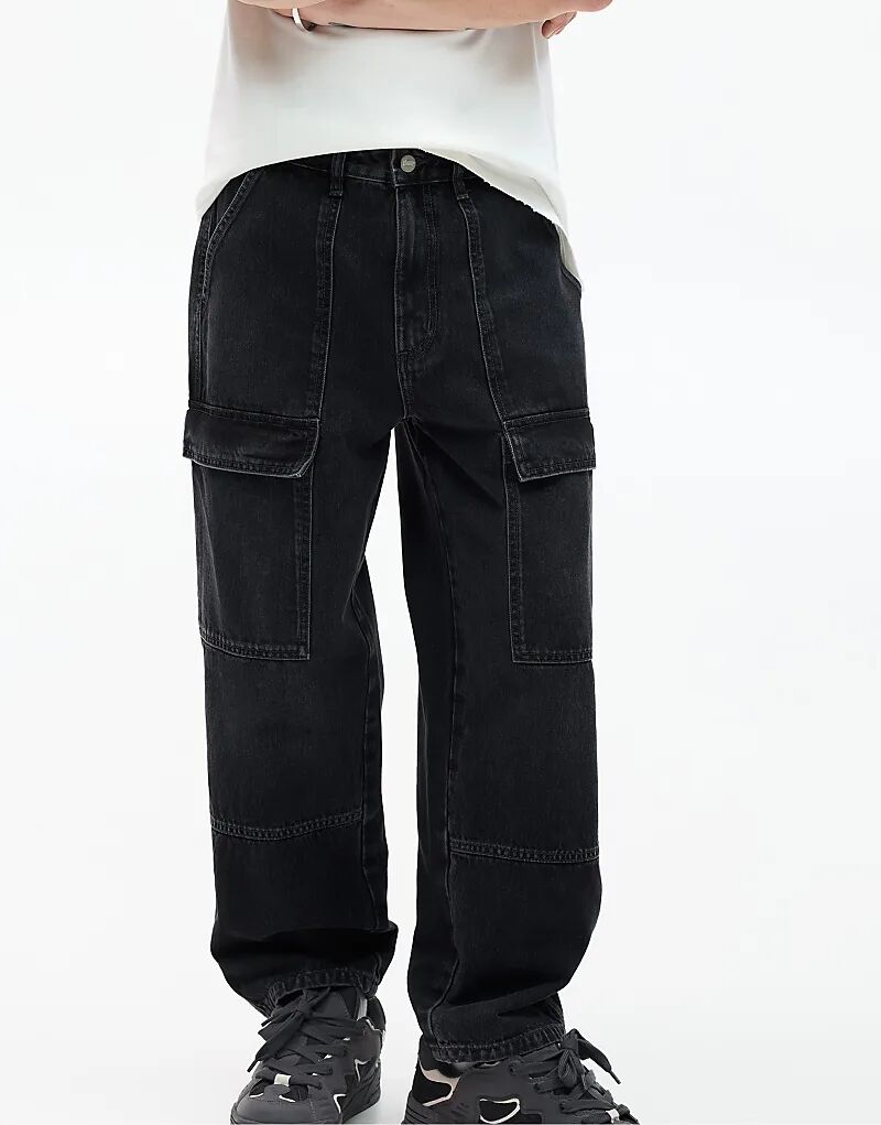 Джинсы-карго Pull&Bear с широкими джинсами выцветшего черного цвета 
Джинсы-карго Pull&Bear с широкими джинсами выцветшего черного цвета