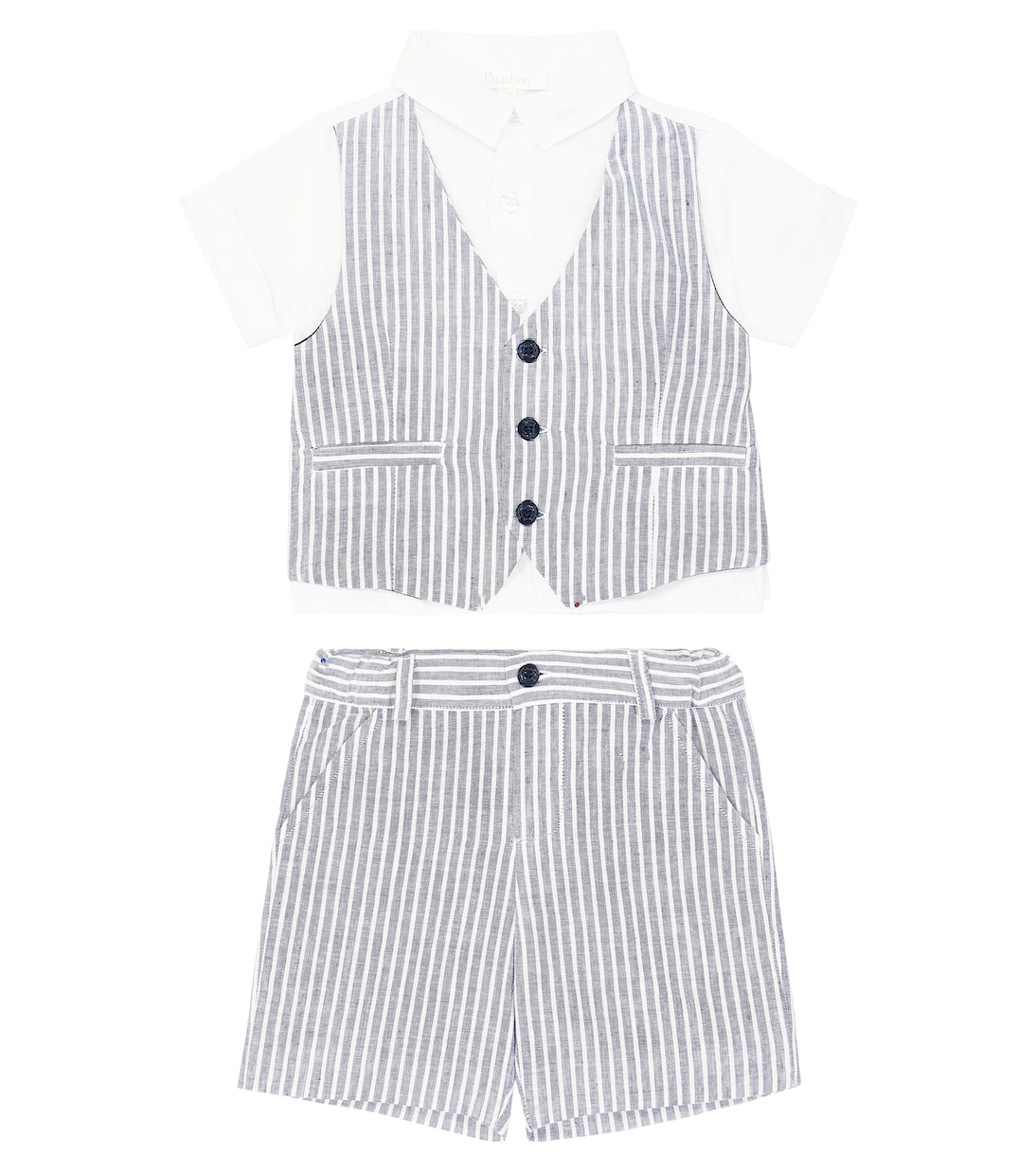 Комплект из льняной и хлопковой рубашки и шорт в полоску для малышей Patachou, Navy Stripes
Комплект из льняной и хлопковой рубашки и шорт в полоску для малышей Patachou, Navy Stripes