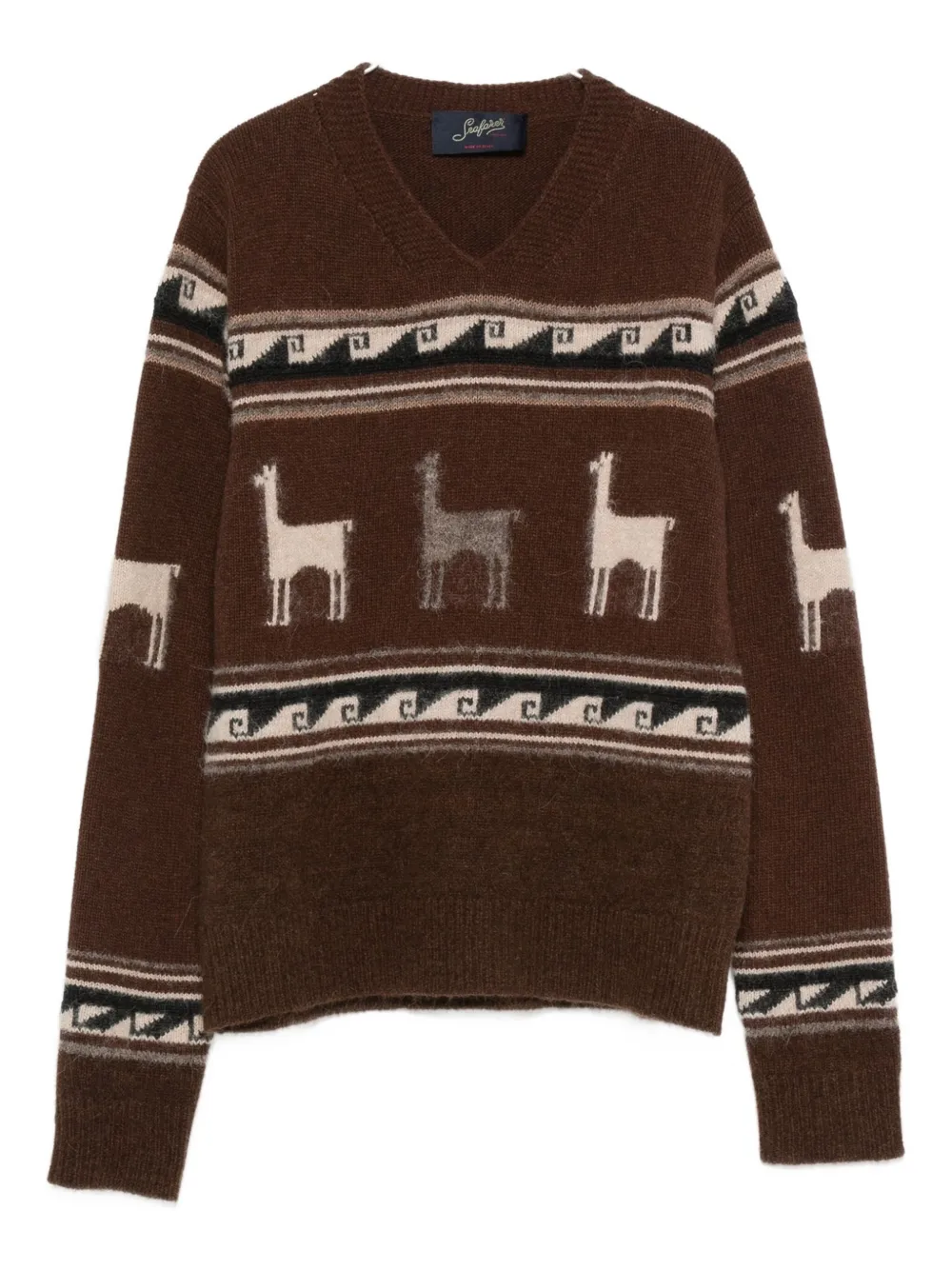 Свитер с V-образным вырезом и узором «лама» Seafarer, коричневый
Свитер с V-образным вырезом и узором «лама» Seafarer, коричневый