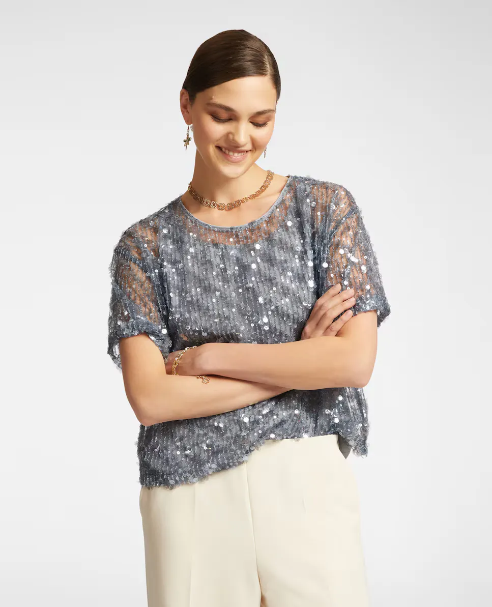 Женская блуза с коротким рукавом и пайетками Elena Miró, серый
Женская блуза с коротким рукавом и пайетками Elena Miró, серый