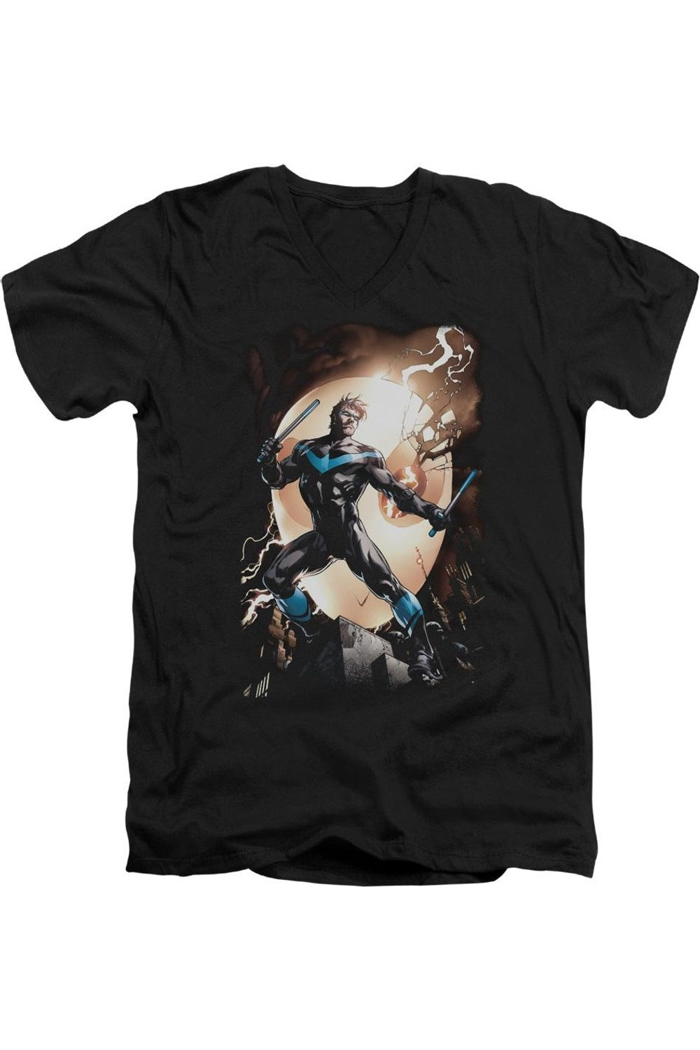 Футболка из хлопка премиум-класса с коротким рукавом и V-образным вырезом для взрослых «Бэтмен Найтвинг против сов» Gildan, черный 
Футболка из хлопка премиум-класса с коротким рукавом и V-образным вырезом для взрослых «Бэтмен Найтвинг против сов» Gildan, черный