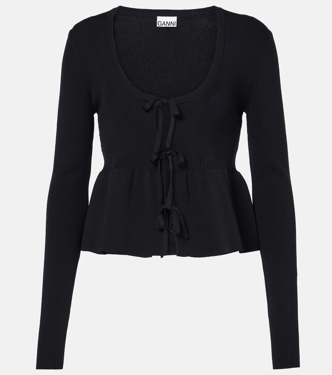 Топ из трикотажного полотна с оборками Ganni, черный
Топ из трикотажного полотна с оборками Ganni, черный