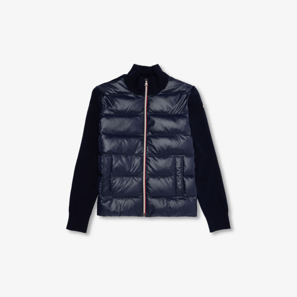 Кардиган Moncler с контрастной вязкой, синий 
Кардиган Moncler с контрастной вязкой, синий