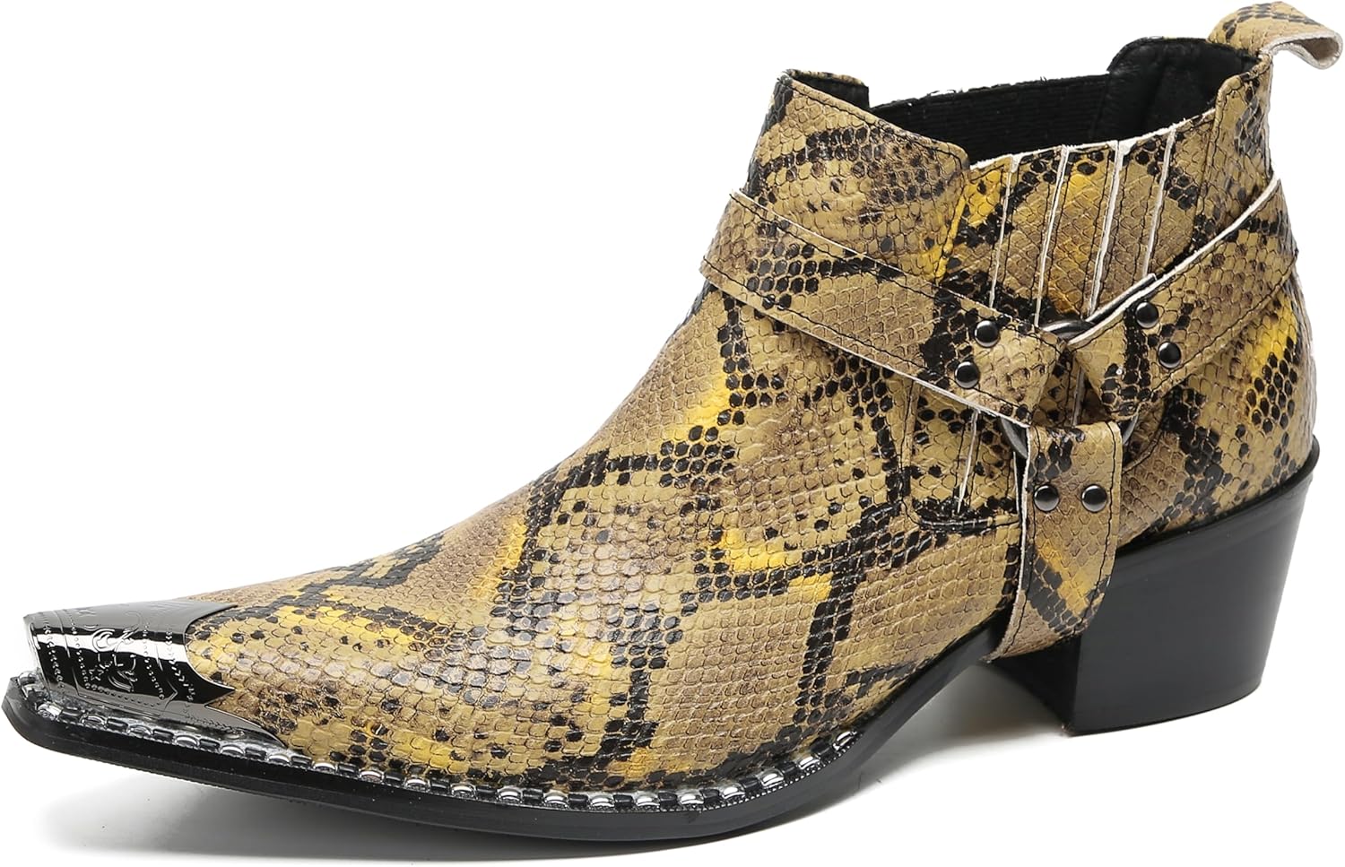 Мужские ботинки Santimon Chelsea для повседневной носки и вечеринок, из натуральной кожи, с металлическим носком, без шнуровки, с принтом «змея», ковбойские ботинки с модной пряжкой, короткие вестерн-башмаки для мужчин, желтый
Мужские ботинки Santimon Chelsea для повседневной носки и вечеринок, из натуральной кожи, с металлическим носком, без шнуровки, с принтом «змея», ковбойские ботинки с модной пряжкой, короткие вестерн-башмаки для мужчин, желтый