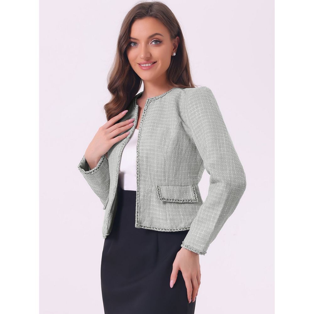 Женский короткий пиджак из твида в клетку с открытой передней частью ALLEGRA K, зеленый
Женский короткий пиджак из твида в клетку с открытой передней частью ALLEGRA K, зеленый