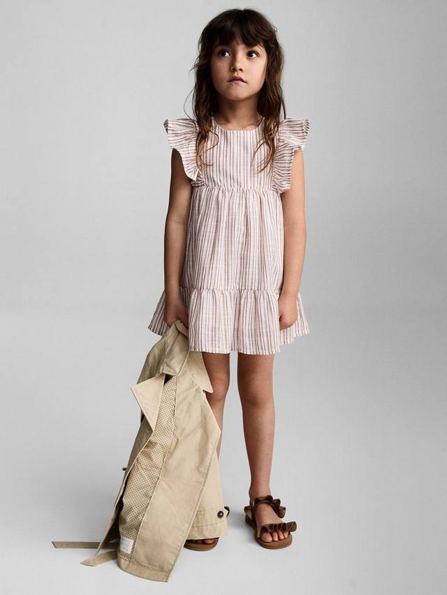 Детское платье из хлопка с ярусами и оборками в полоску Mango, Red