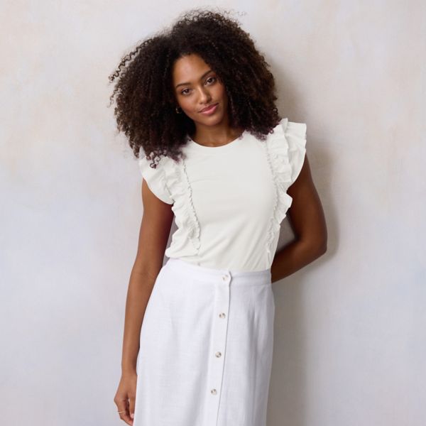 Женская майка с рюшами из смешанной техники Lc Lauren Conrad, цвет stone white
Женская майка с рюшами из смешанной техники Lc Lauren Conrad, цвет stone white