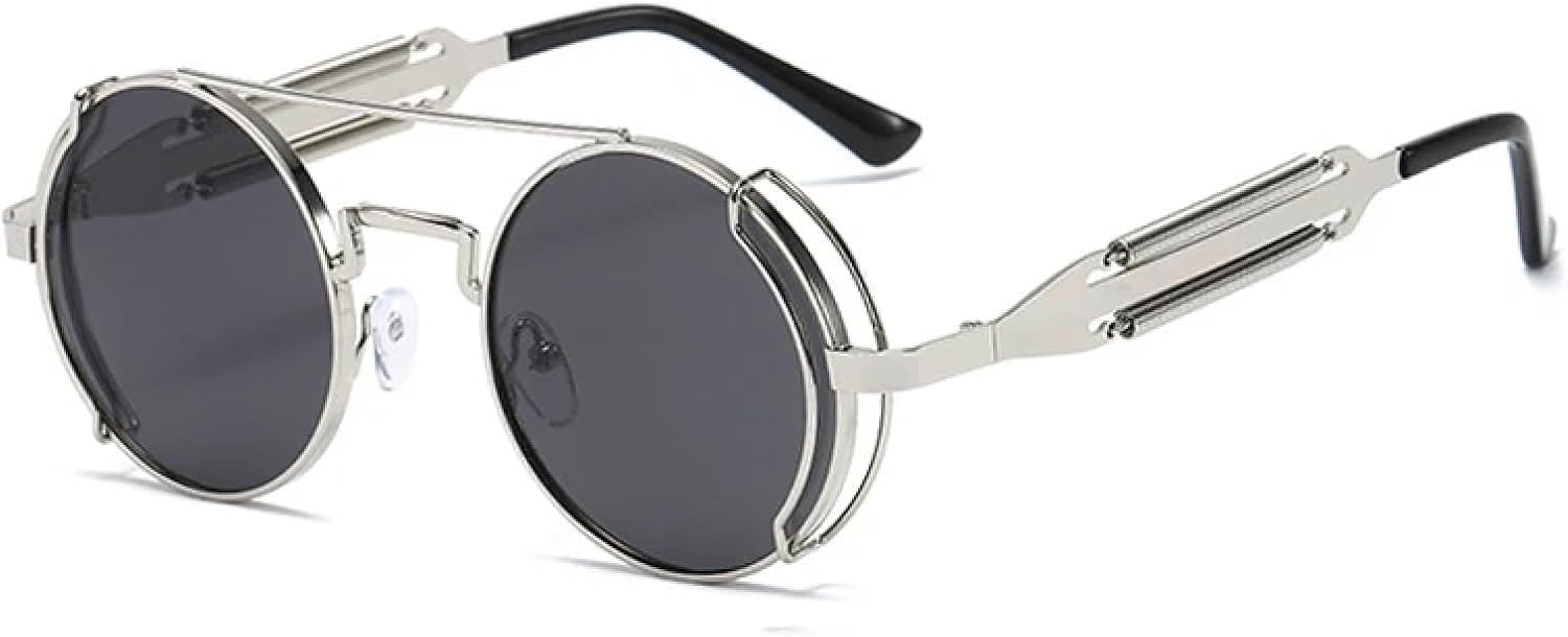 Солнцезащитные очки с защитой от УФ-излучения UV400 | Круглые металлические очки в стиле стимпанк | Для женщин и мужчин, для занятий спортом на открытом воздухе и вождения DSVIGF, Silver-black
Солнцезащитные очки с защитой от УФ-излучения UV400 | Круглые металлические очки в стиле стимпанк | Для женщин и мужчин, для занятий спортом на открытом воздухе и вождения DSVIGF, Silver-black