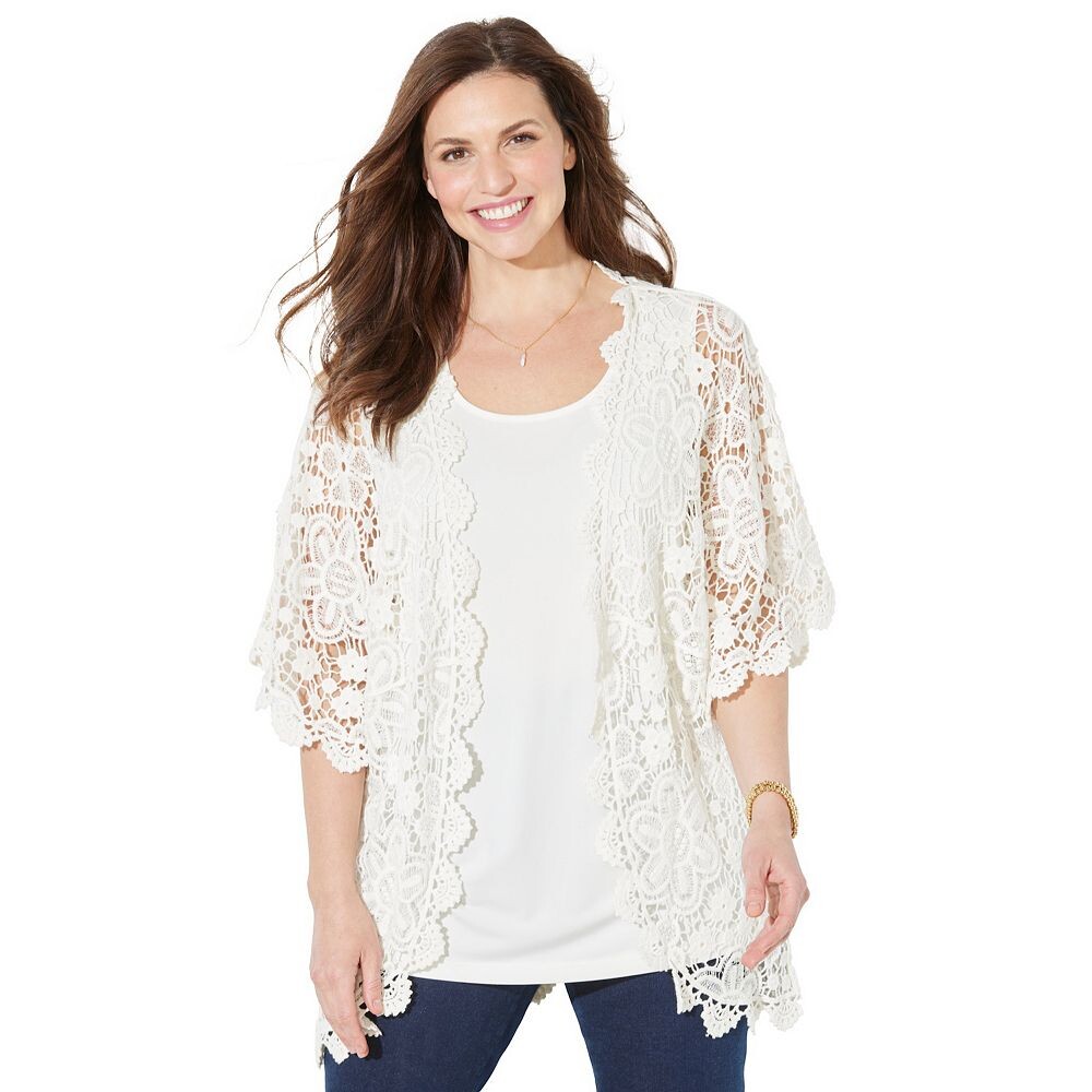 Женское изящное вязанное крючком кимоно Caterinas больших размеров Catherines, белый
Женское изящное вязанное крючком кимоно Caterinas больших размеров Catherines, белый