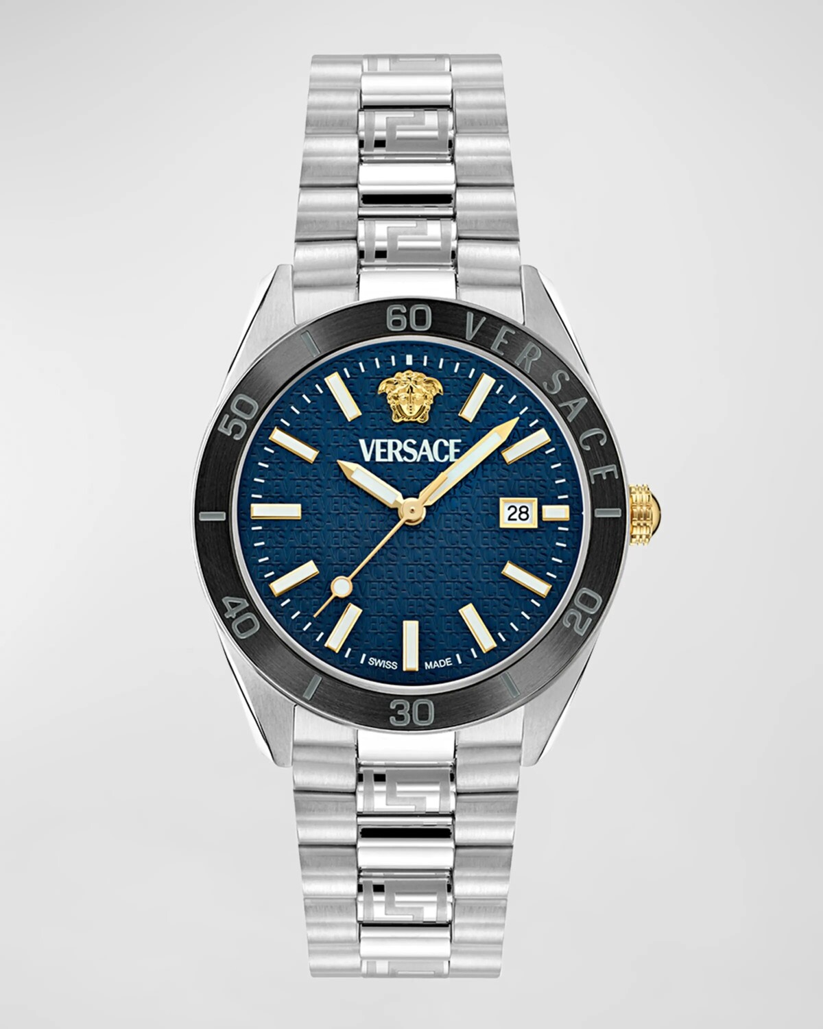 Мужские часы-браслет из нержавеющей стали с V-образным куполом, 42 мм Versace, цвет Blue Silver
Мужские часы-браслет из нержавеющей стали с V-образным куполом, 42 мм Versace, цвет Blue Silver