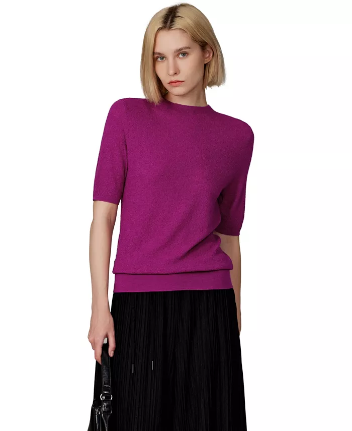 Женский свитер с короткими рукавами и воротником-стойкой | 75% мериносовой шерсти, 25% шёлка, ультрамягкий тонкий трикотажный топ | Можно стирать в стиральной машине JENNIE LIU, розовый
Женский свитер с короткими рукавами и воротником-стойкой | 75% мериносовой шерсти, 25% шёлка, ультрамягкий тонкий трикотажный топ | Можно стирать в стиральной машине JENNIE LIU, розовый