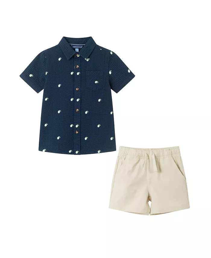 Комплект для мальчика Toddler/Child: рубашка на пуговицах и шорты из сине-зеленой ткани в полоску Andy & Evan, синий 
Комплект для мальчика Toddler/Child: рубашка на пуговицах и шорты из сине-зеленой ткани в полоску Andy & Evan, синий