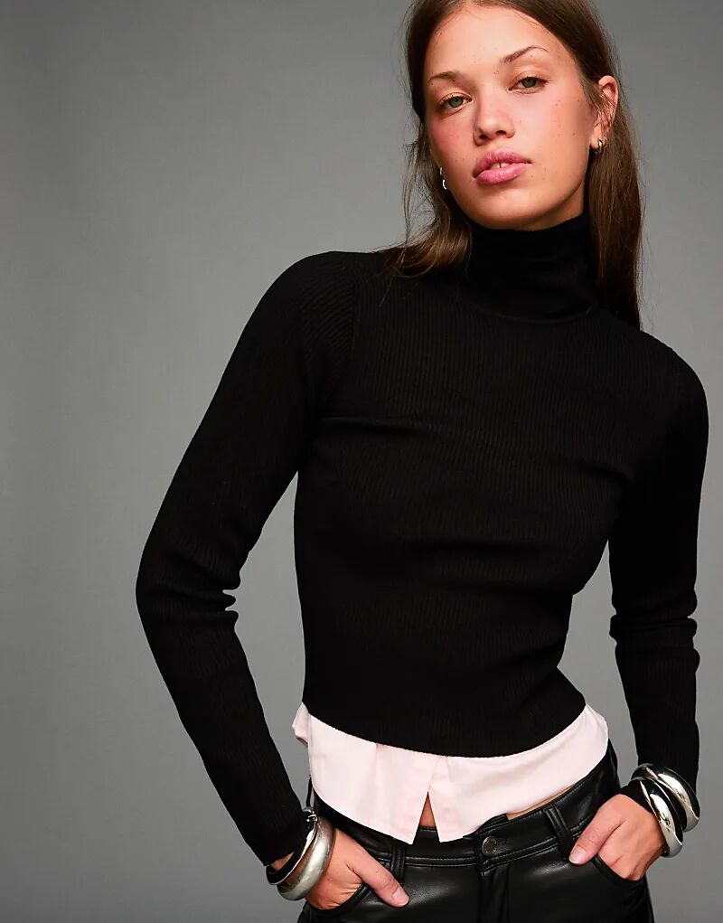 Джемпер Bershka с рельефным узором и приподнятым воротом, черный
Джемпер Bershka с рельефным узором и приподнятым воротом, черный