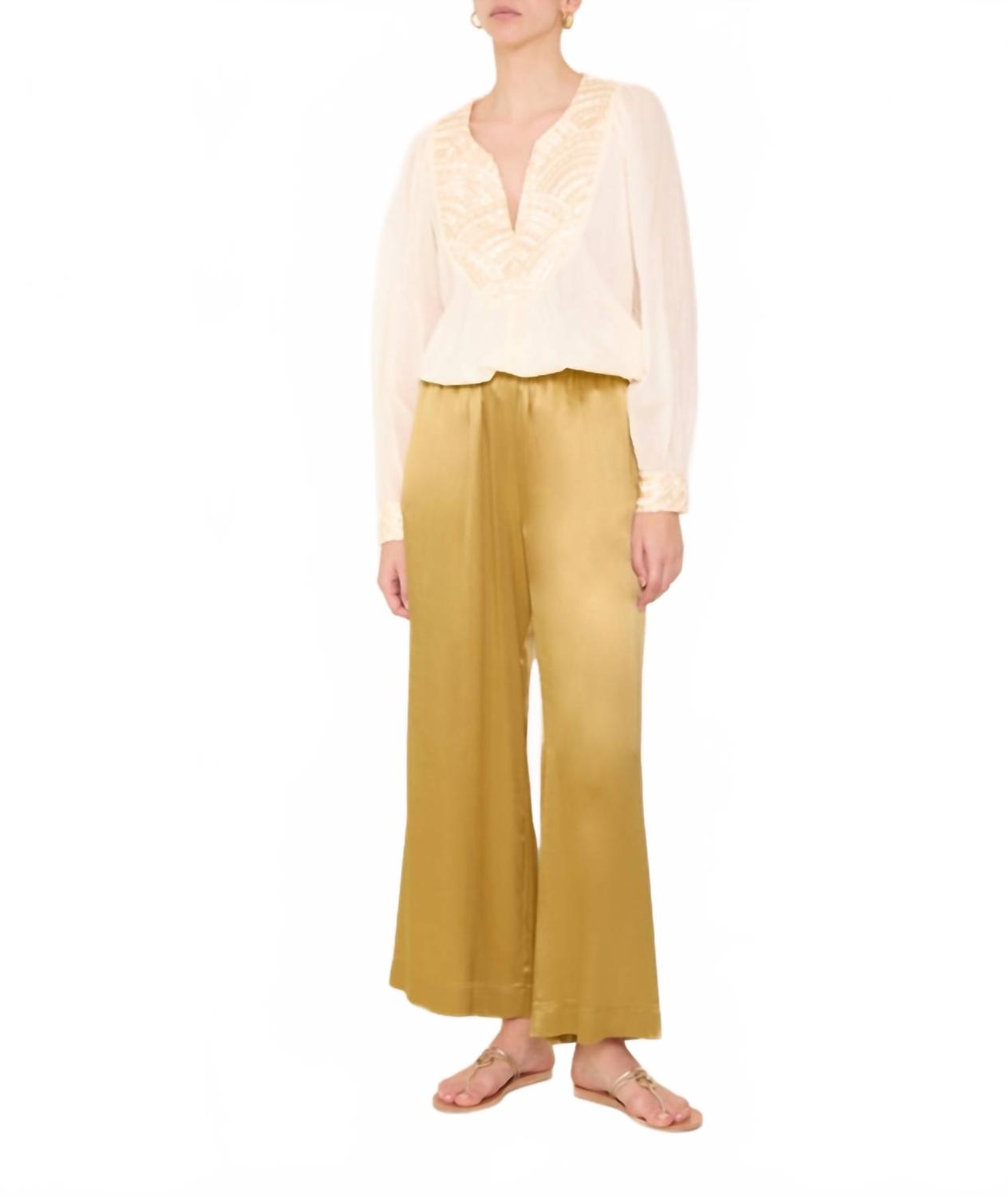 Золотые атласные брюки с эластичным поясом Greek Archaic Kori, золотой
Золотые атласные брюки с эластичным поясом Greek Archaic Kori, золотой