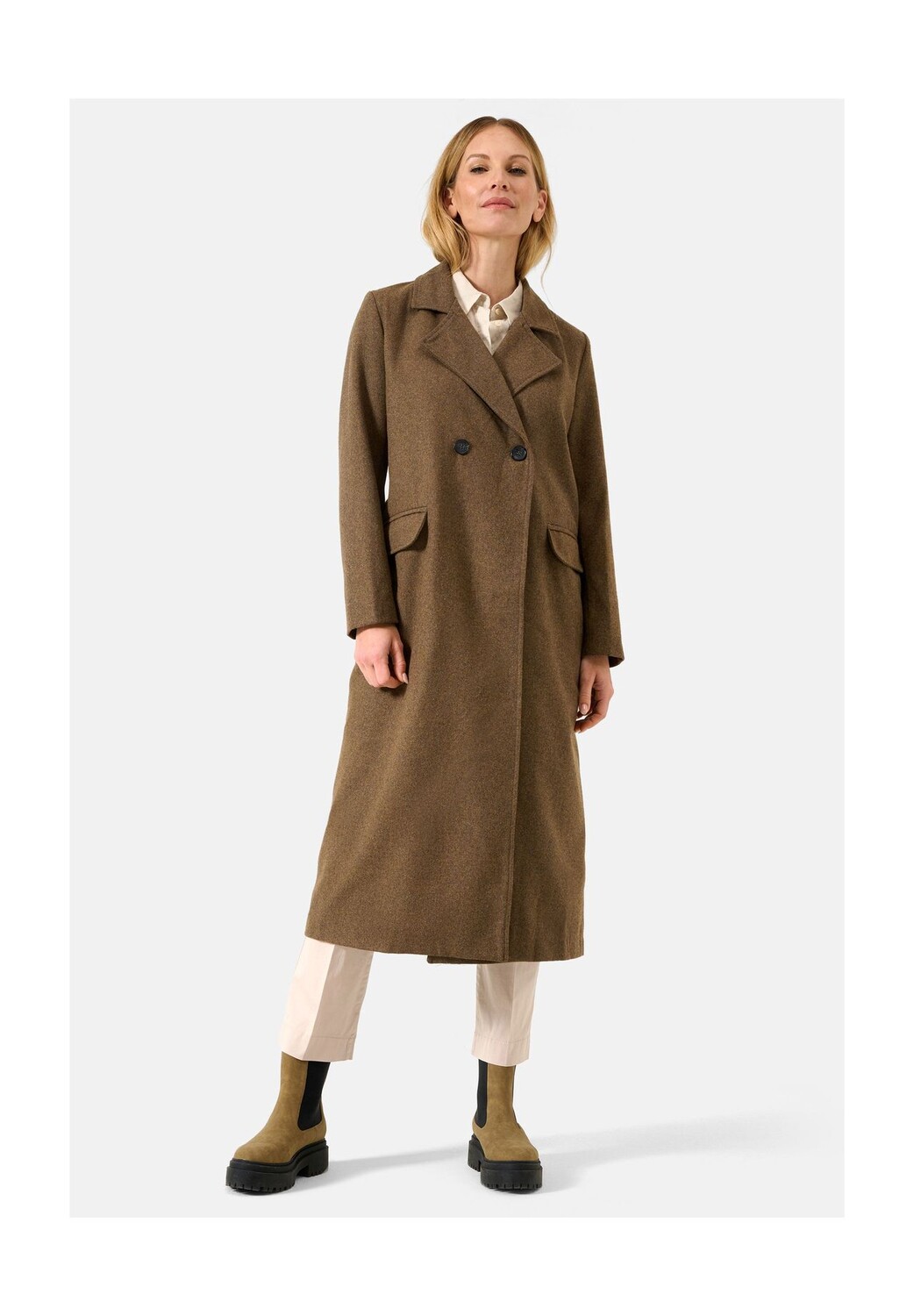Женское шерстяное пальто Alberta - длина до икры, воротник с лацканами и карманы с клапанами RICANO, коричневый 
Женское шерстяное пальто Alberta - длина до икры, воротник с лацканами и карманы с клапанами RICANO, коричневый