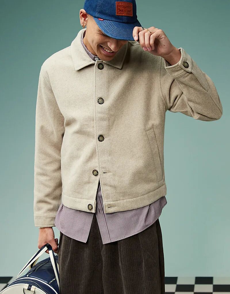 Теплая шерстяная рубашка с двумя карманами бежевого цвета Abercrombie & Fitch 
Теплая шерстяная рубашка с двумя карманами бежевого цвета Abercrombie & Fitch