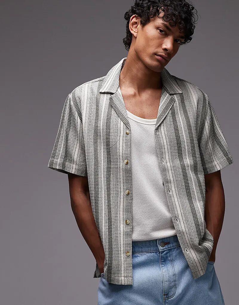 Рубашка Topman с короткими рукавами и полосками зеленого и белого цветов
Рубашка Topman с короткими рукавами и полосками зеленого и белого цветов