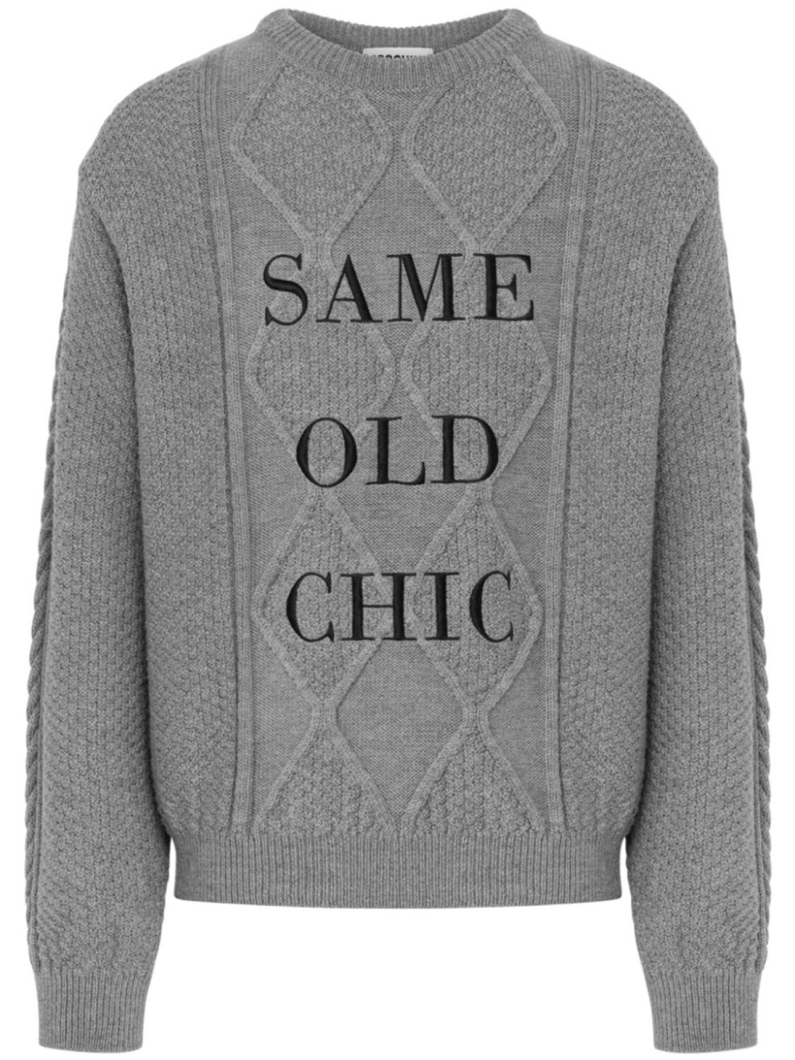 Moschino джемпер из вирджинской шерсти с вышитой надписью, серый
Moschino джемпер из вирджинской шерсти с вышитой надписью, серый