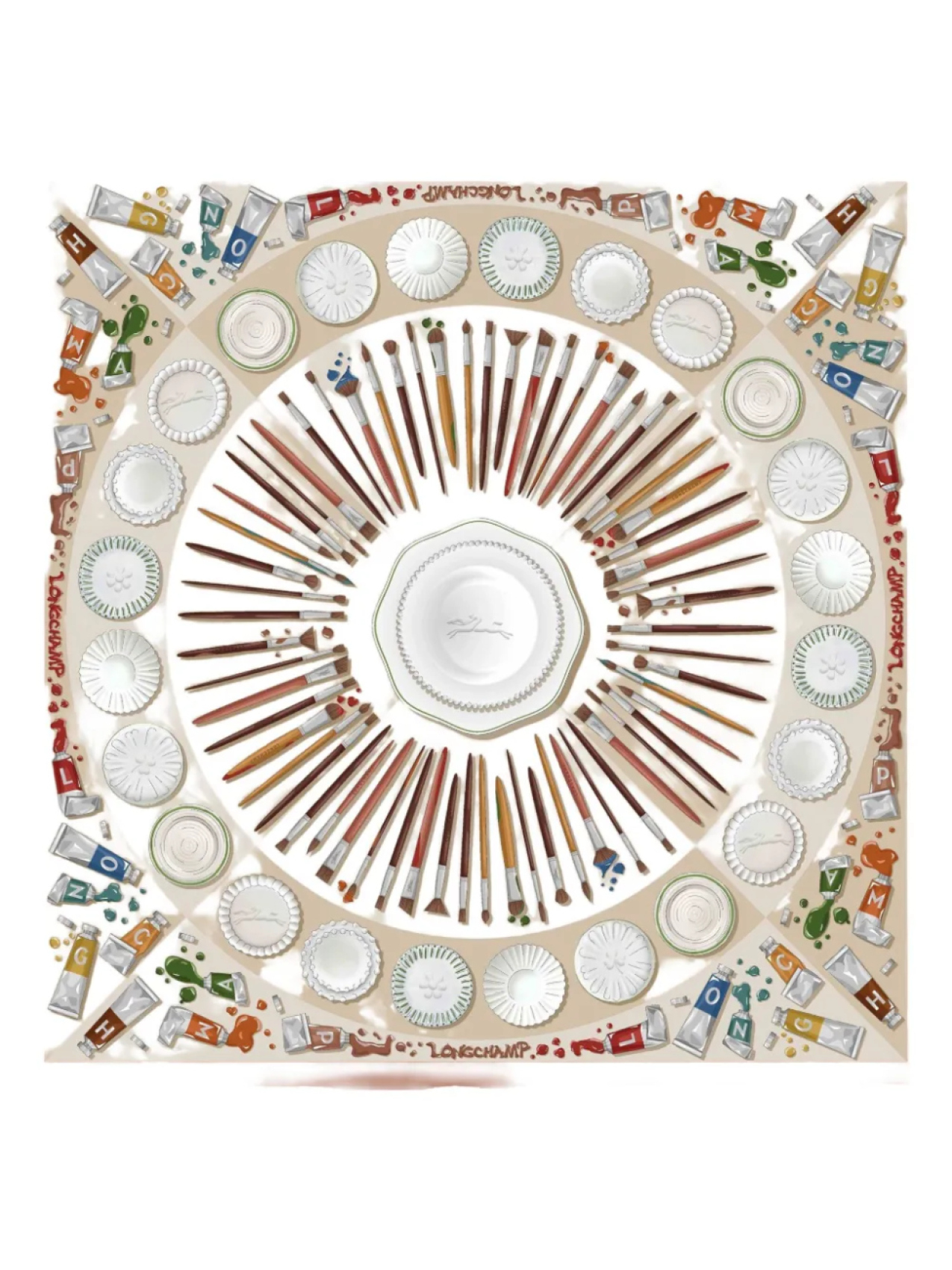 Шелковый шарф с принтом Palette d'Artiste Longchamp, нейтральный 
Шелковый шарф с принтом Palette d'Artiste Longchamp, нейтральный