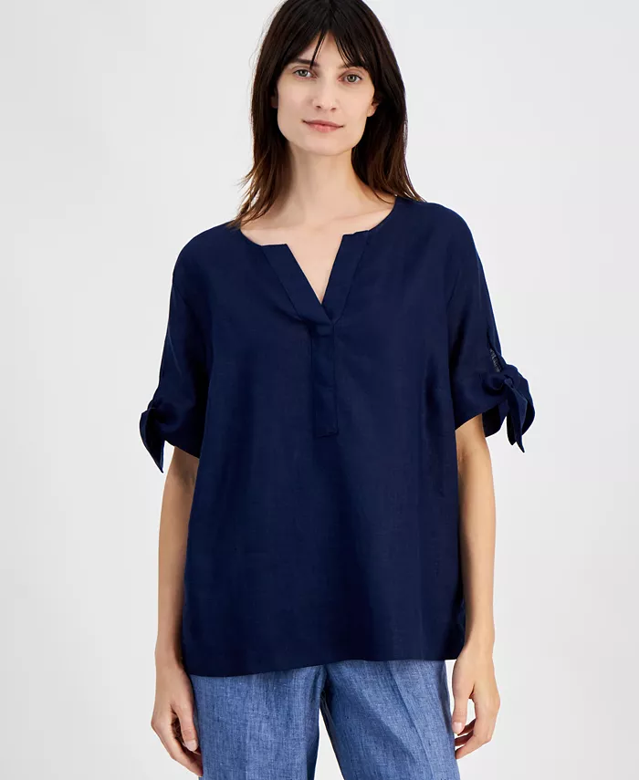 Женская блуза с разрезом на горловине и завязывающимися манжетами, 100% лен Charter Club, синий
Женская блуза с разрезом на горловине и завязывающимися манжетами, 100% лен Charter Club, синий