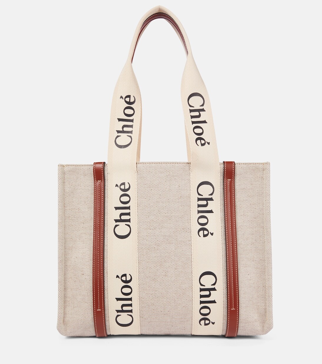Холщовая сумка-тоут Woody среднего размера Chloé, белый 
Холщовая сумка-тоут Woody среднего размера Chloé, белый