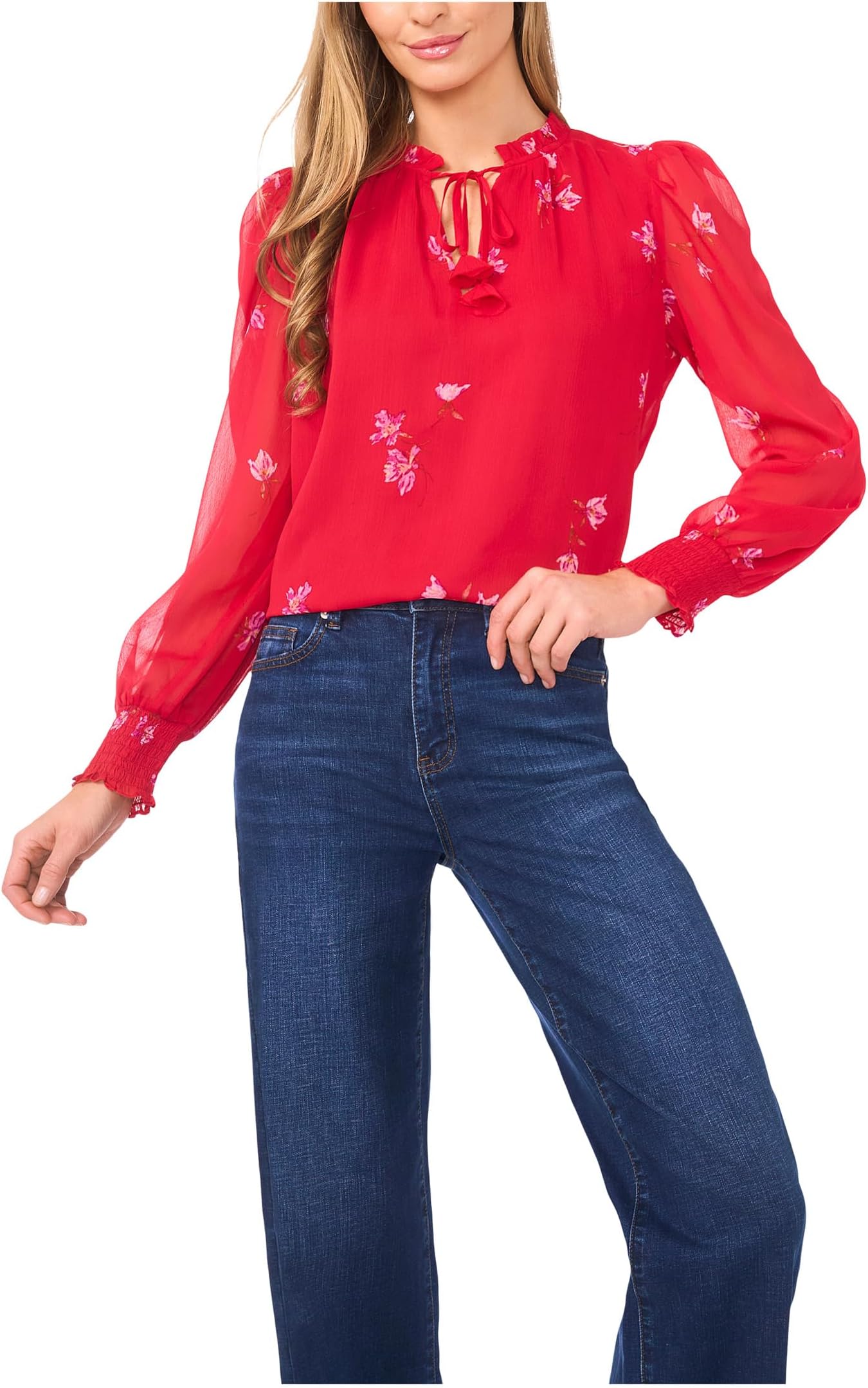 Женский топ с манжетами, оборками и завязкой на шее CeCe, Stoplight Red
Женский топ с манжетами, оборками и завязкой на шее CeCe, Stoplight Red