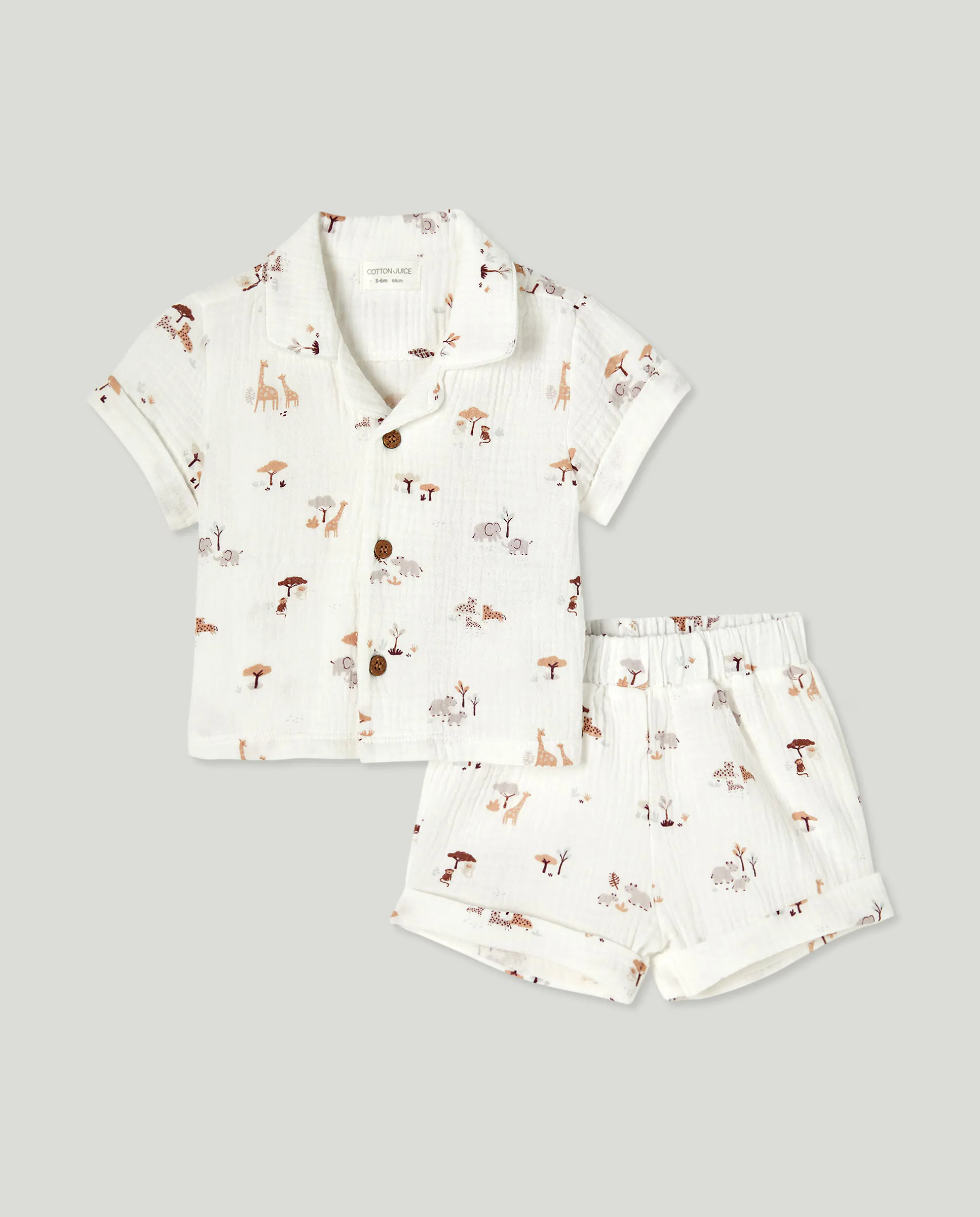 Детская короткая пижама на пуговицах из газа Cotton Juice, белый 
Детская короткая пижама на пуговицах из газа Cotton Juice, белый