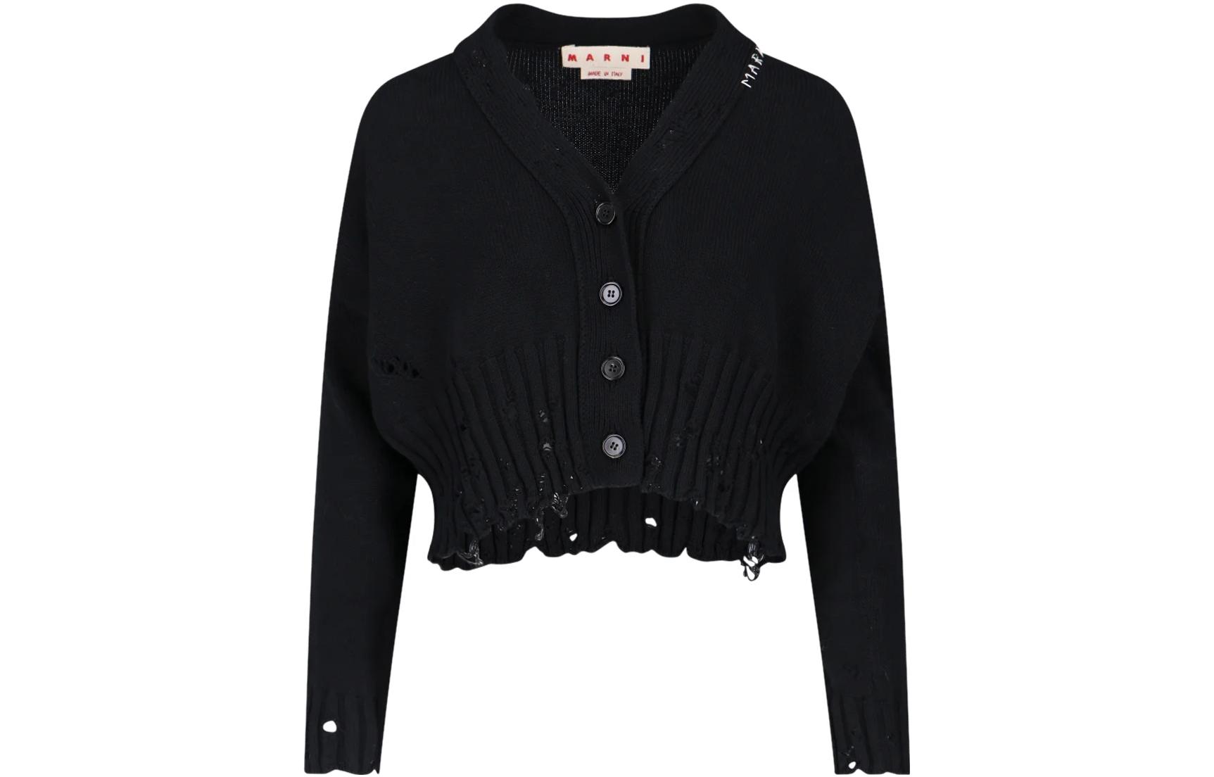 Потрепанный укороченный вязаный кардиган MARNI, черный
Потрепанный укороченный вязаный кардиган MARNI, черный