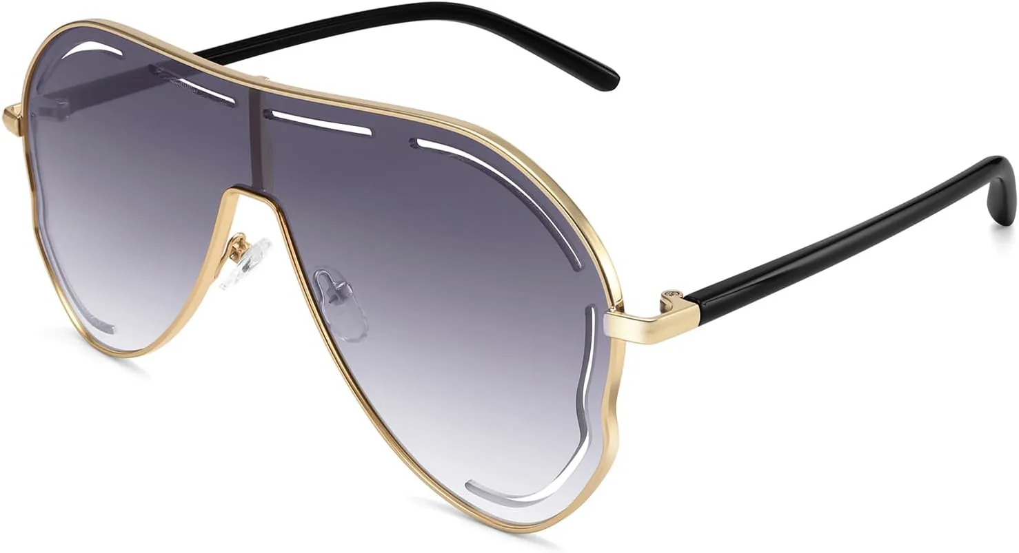 Женские солнцезащитные очки Dollger Oversized One Piece Shield - большие модные очки с защитой от УФ-излучения, стильные очки-авиаторы, Gold Frame Gradient Gray
Женские солнцезащитные очки Dollger Oversized One Piece Shield - большие модные очки с защитой от УФ-излучения, стильные очки-авиаторы, Gold Frame Gradient Gray