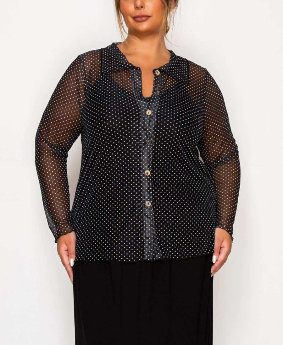 Топ большого размера в горошек из сетчатой ткани с пуговицами спереди, с длинными рукавами COIN 1804, Black, White
Топ большого размера в горошек из сетчатой ткани с пуговицами спереди, с длинными рукавами COIN 1804, Black, White