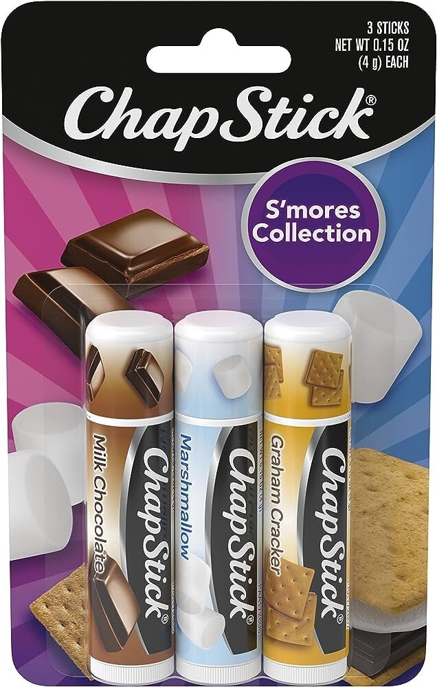 Chapstick, 3 упаковки увлажняющих бальзамов для губ из коллекции S'mores
Chapstick, 3 упаковки увлажняющих бальзамов для губ из коллекции S'mores