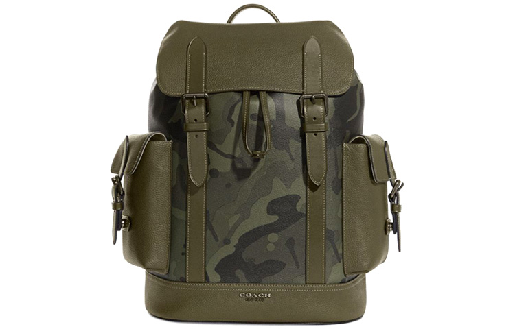 COACH Кожаный рюкзак большой мужской армейский зеленый 
COACH Кожаный рюкзак большой мужской армейский зеленый