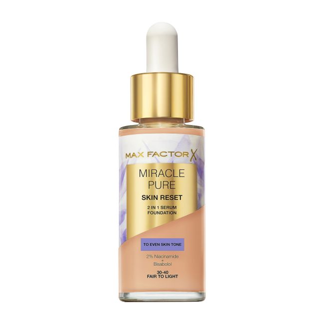 Miracle Pure Skin Reset 2 в 1 тональная основа с сывороткой Max Factor, цвет 30-40 fair to light, 30 мл
Miracle Pure Skin Reset 2 в 1 тональная основа с сывороткой Max Factor, цвет 30-40 fair to light, 30 мл