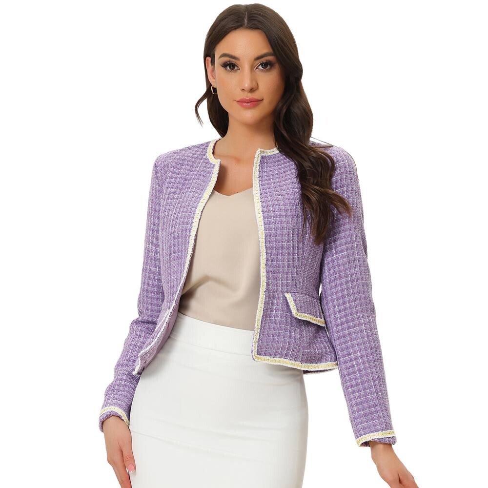 Женский короткий пиджак из твида в клетку с открытой передней частью ALLEGRA K, фиолетовый
Женский короткий пиджак из твида в клетку с открытой передней частью ALLEGRA K, фиолетовый