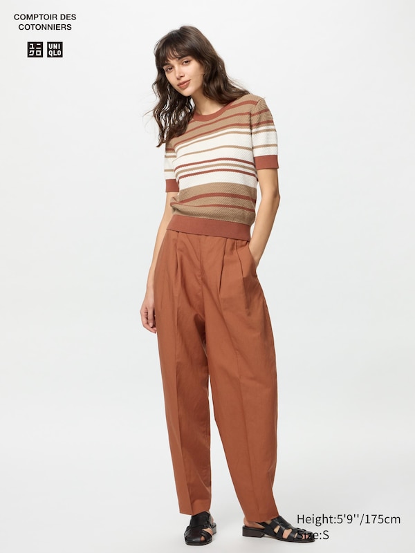 Брюки-Бочонки из льняной смеси (длинные) Uniqlo, оранжевый 
Брюки-Бочонки из льняной смеси (длинные) Uniqlo, оранжевый