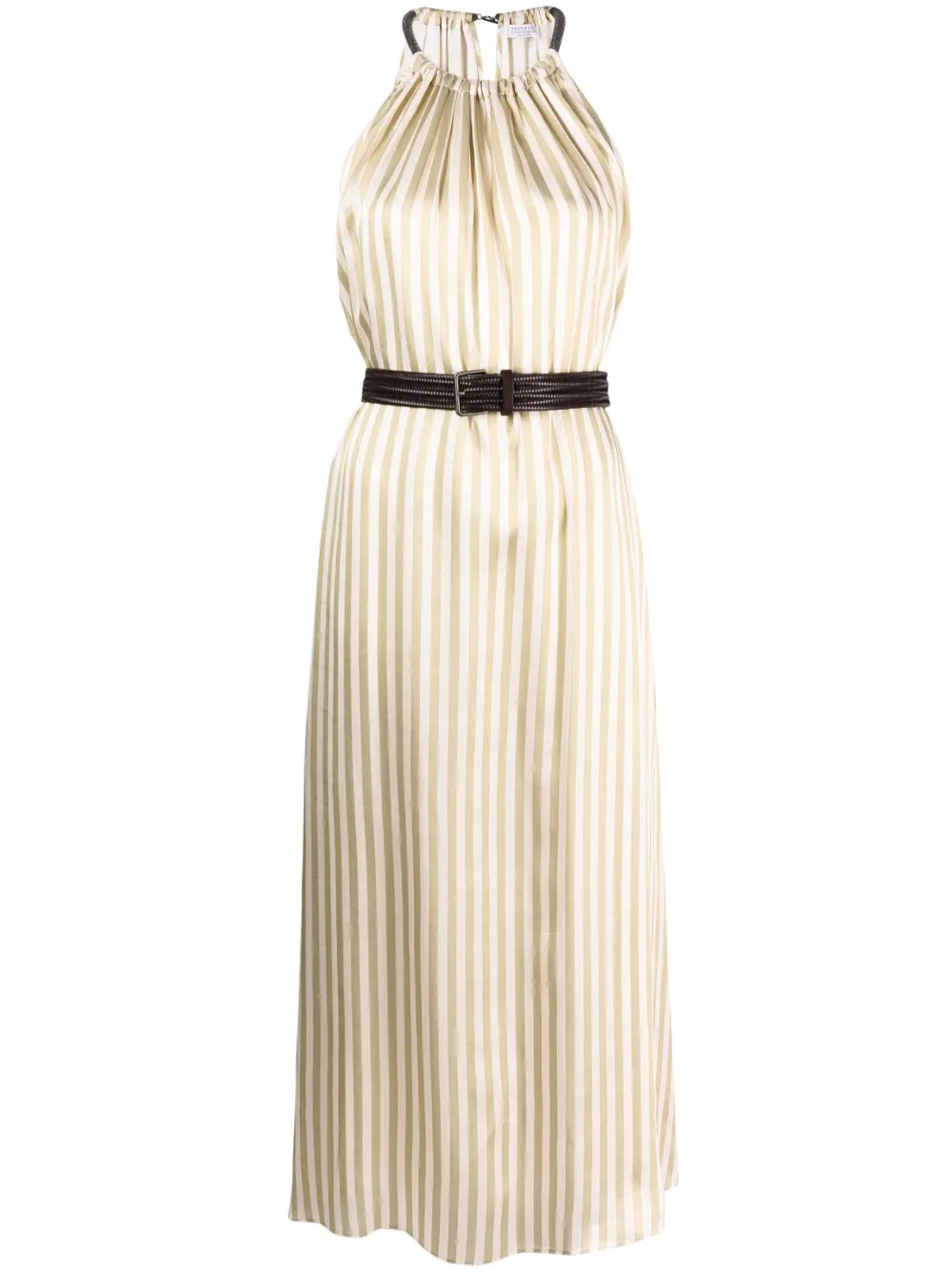 Полосатое платье миди с вырезом халтер Brunello Cucinelli, зеленый
Полосатое платье миди с вырезом халтер Brunello Cucinelli, зеленый