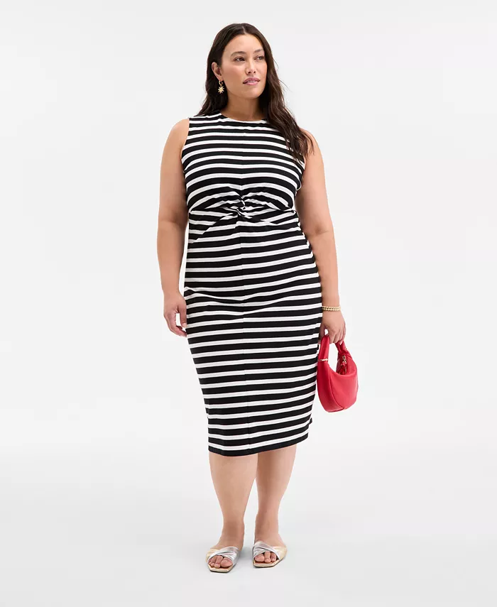 Модное вязаное миди-платье с полосками и узлом спереди для плюс-сайз On 34th, черный
Модное вязаное миди-платье с полосками и узлом спереди для плюс-сайз On 34th, черный