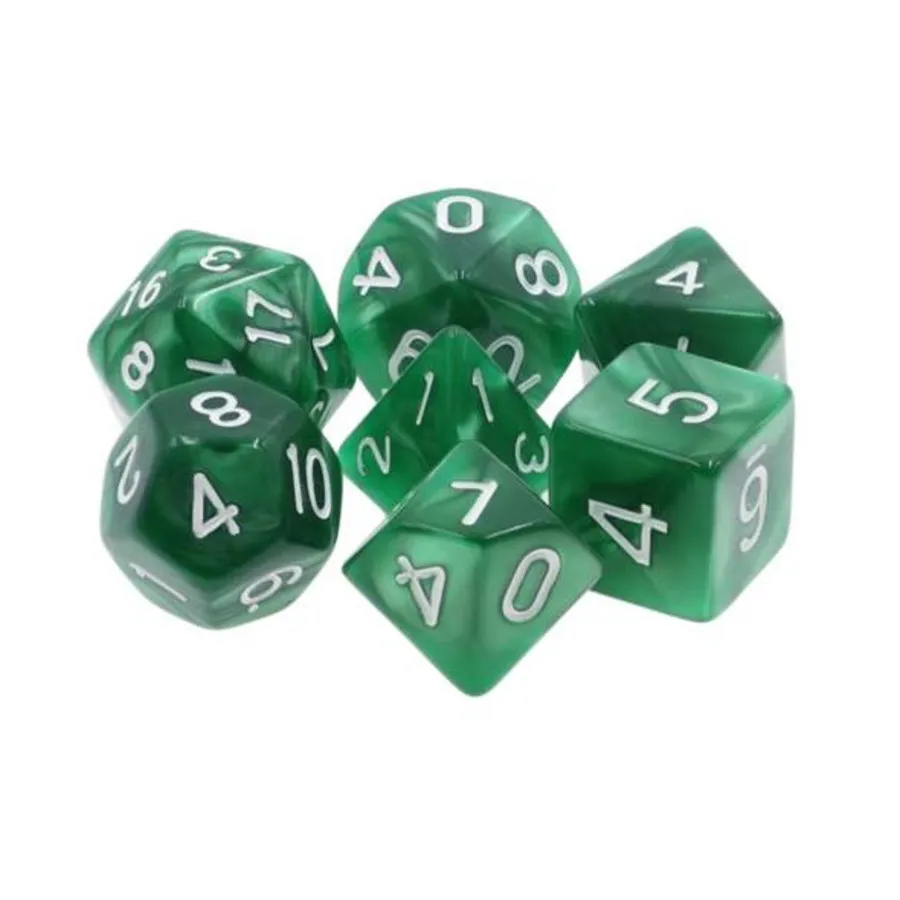 Набор Poly — зеленый жемчуг с серебром и белым (7), Dice Sets - Resin/Acrylic - Blue, Green, & Purple (Foam Brain Games)
Набор Poly — зеленый жемчуг с серебром и белым (7), Dice Sets - Resin/Acrylic - Blue, Green, & Purple (Foam Brain Games)