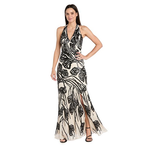 Женское длинное платье-халтер с бусинами R&M Richards
Женское длинное платье-халтер с бусинами R&M Richards