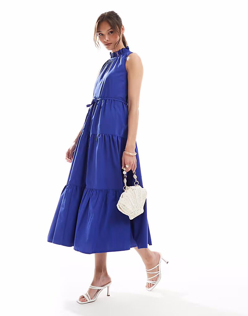 Платье мидакси French Connection из поплина с высоким воротом и ярусами синего цвета
Платье мидакси French Connection из поплина с высоким воротом и ярусами синего цвета