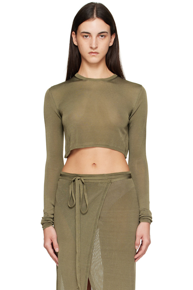 Укороченная тонкая трикотажная футболка Kazel The Frankie Shop, хаки
Укороченная тонкая трикотажная футболка Kazel The Frankie Shop, хаки