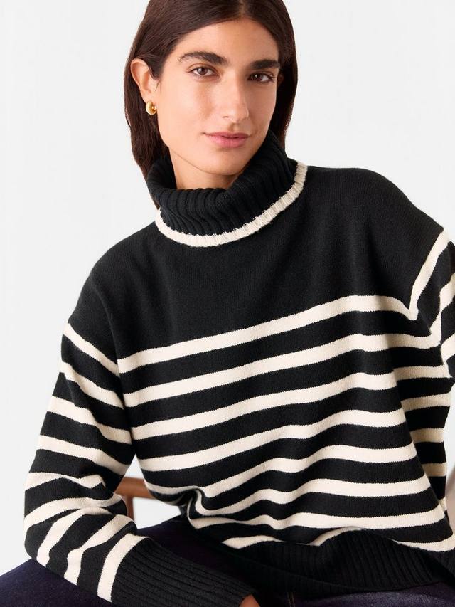 Джемпер с рулоном из чистой шерсти в полоску Whistles, черный/разноцветный 
Джемпер с рулоном из чистой шерсти в полоску Whistles, черный/разноцветный